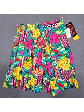Vintage Colorful C.O.L.A. 9/10 High-Waisted Shorts Floral Geometric Medium NEW